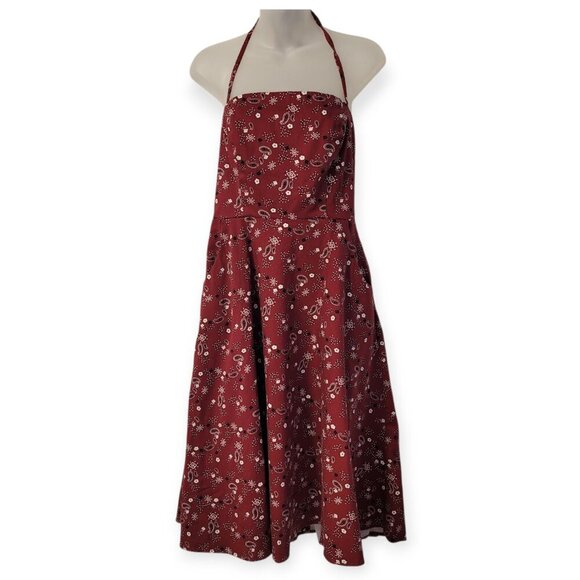 Collectif Burgundy Bandana Halter Dress Size M - Picture 3 of 10